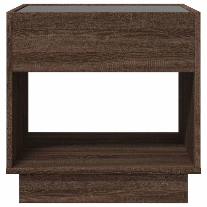 Bedside Table with Infinity LED Brown Oak 50x50x50 cm