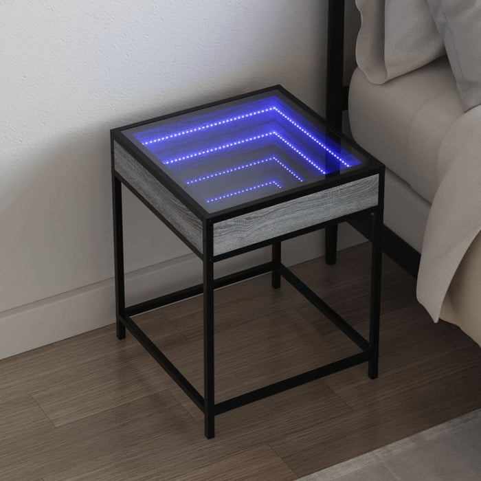 Bedside Table with Infinity LED Grey Sonoma 40x40x51 cm