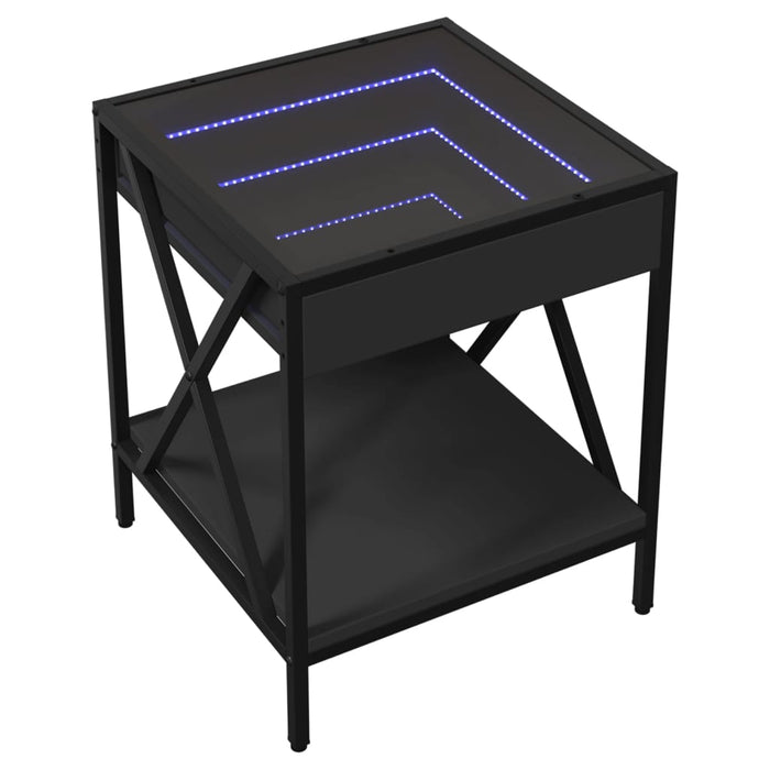 Bedside Table with Infinity LED Black 40x40x49 cm