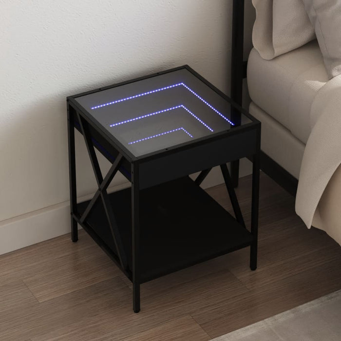 Bedside Table with Infinity LED Black 40x40x49 cm