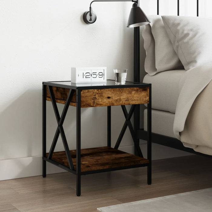 Bedside Table with Infinity LED Smoked Oak 40x40x49 cm