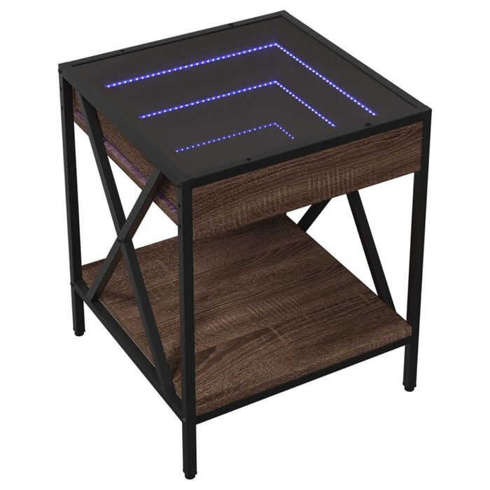 Bedside Table with Infinity LED Brown Oak 40x40x49 cm