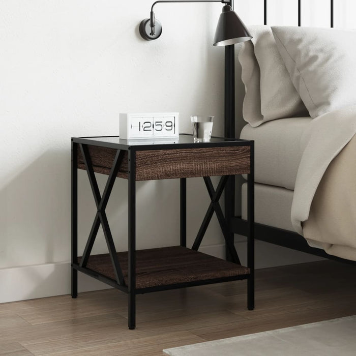 Bedside Table with Infinity LED Brown Oak 40x40x49 cm