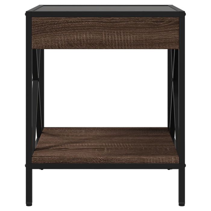 Bedside Table with Infinity LED Brown Oak 40x40x49 cm