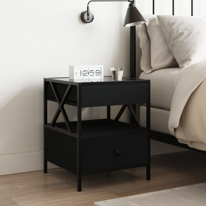 Bedside Table with Infinity LED Black 40x40x51 cm