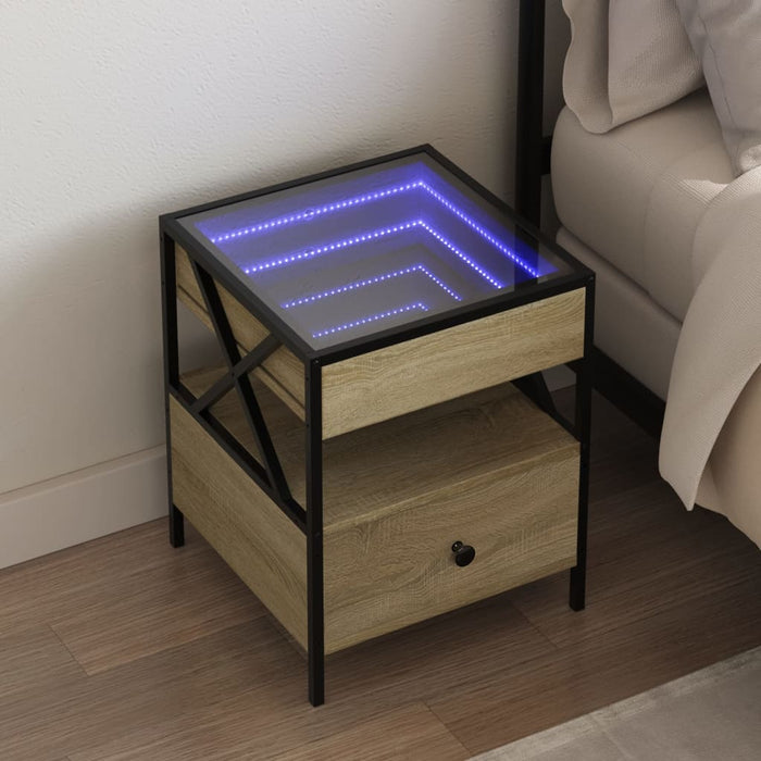 Bedside Table with Infinity LED Sonoma Oak 40x40x51 cm