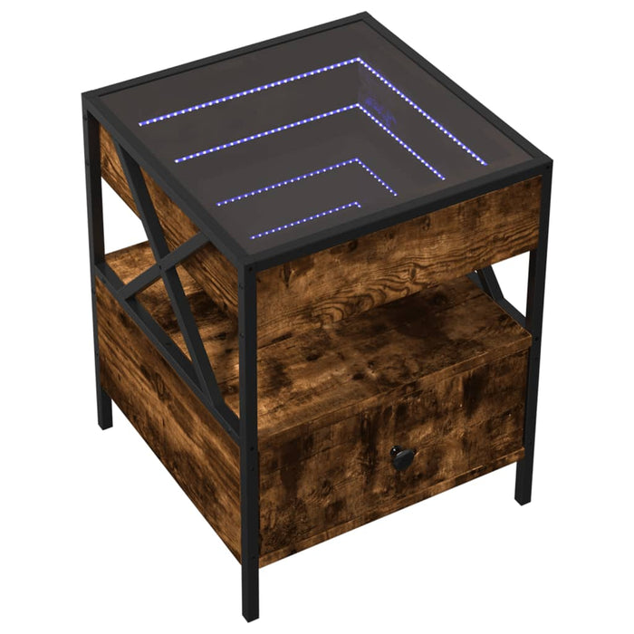 Bedside Table with Infinity LED Smoked Oak 40x40x51 cm