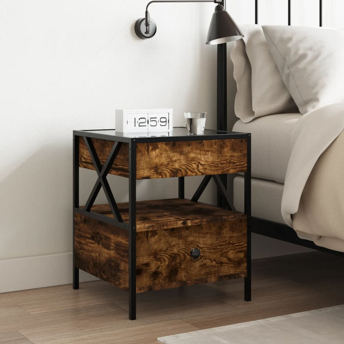 Bedside Table with Infinity LED Smoked Oak 40x40x51 cm