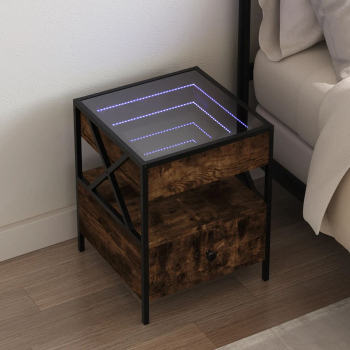 Bedside Table with Infinity LED Smoked Oak 40x40x51 cm