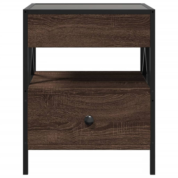 Bedside Table with Infinity LED Brown Oak 40x40x51 cm