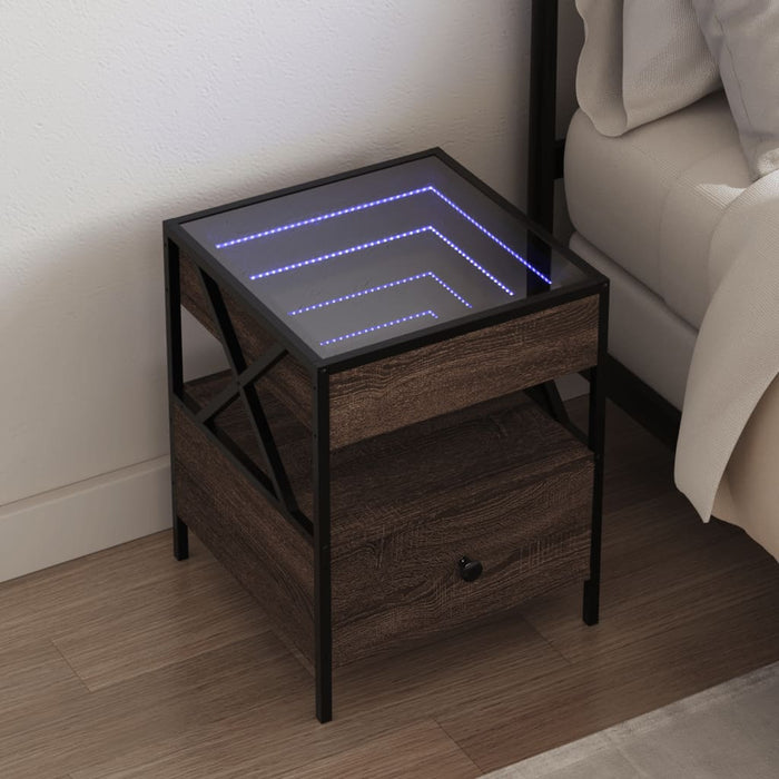 Bedside Table with Infinity LED Brown Oak 40x40x51 cm