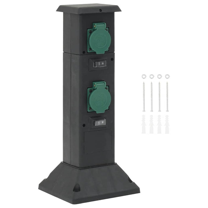 Outdoor Socket Column 4-Way Black and Green 16x16x39.5 cm