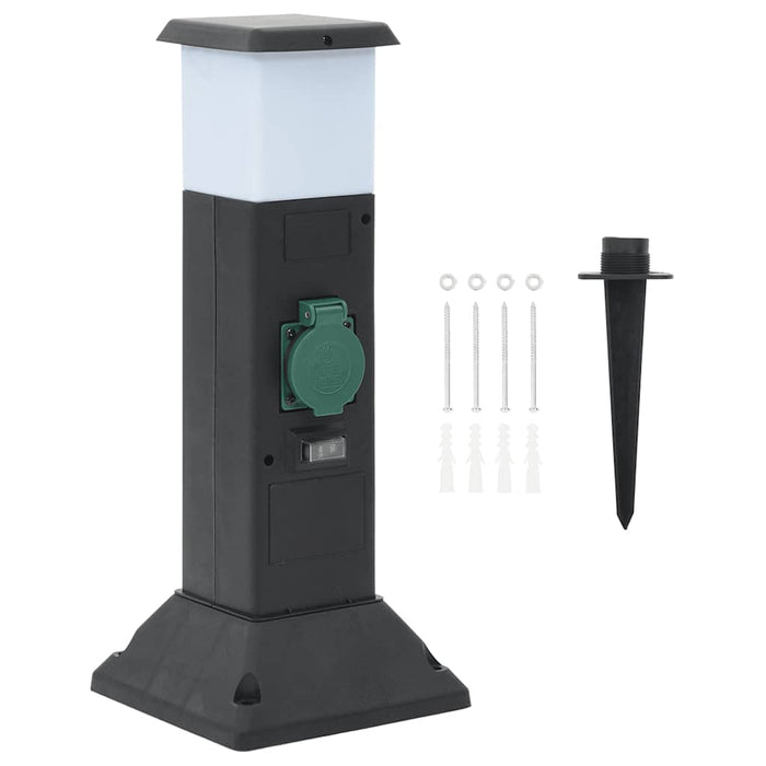 Outdoor Socket Column with Lamp and Spike 2-Way 16x16x39.5 cm