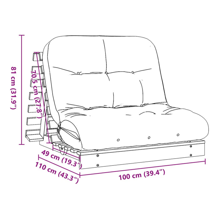 Futon Sofa Bed with Mattress 100x206x11 cm Solid Wood Pine