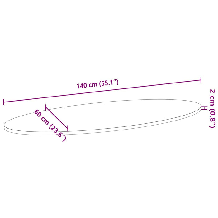 Table Top 140x60x2 cm Solid Wood Oak Oval