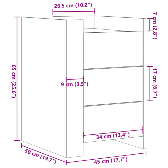 Noptiera Stejar Afumat 45x50x65 cm Lemn Cosinat