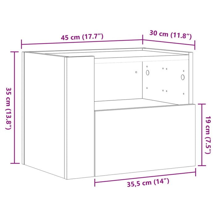 Прикроватная тумба настенная белая 45x30x35 см