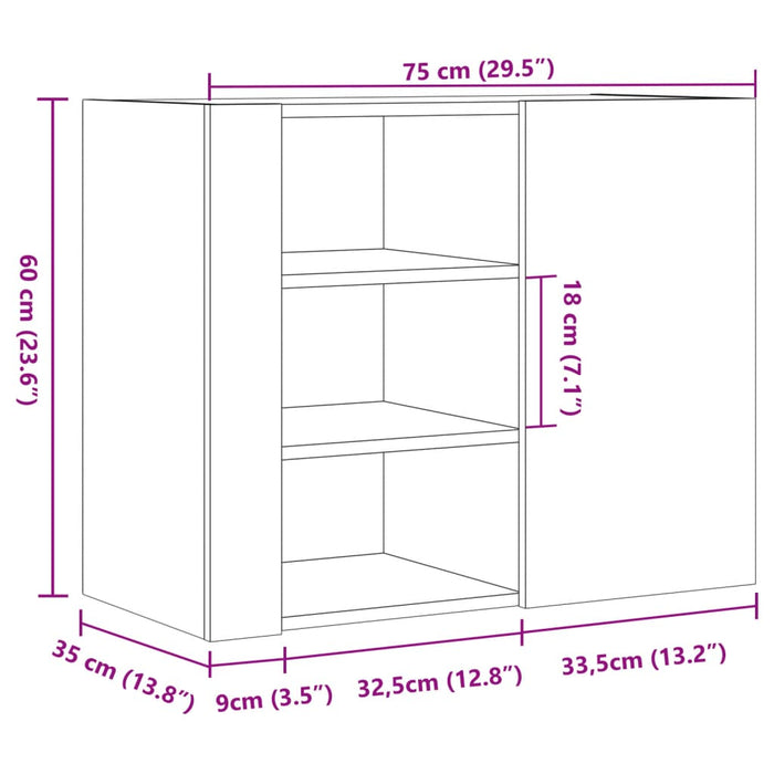 Стенен шкаф черен 75x35x60 см инженерно дърво