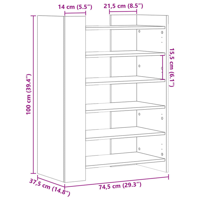 Shoe Cabinet Black 74.5x37.5x100 cm Engineered Wood