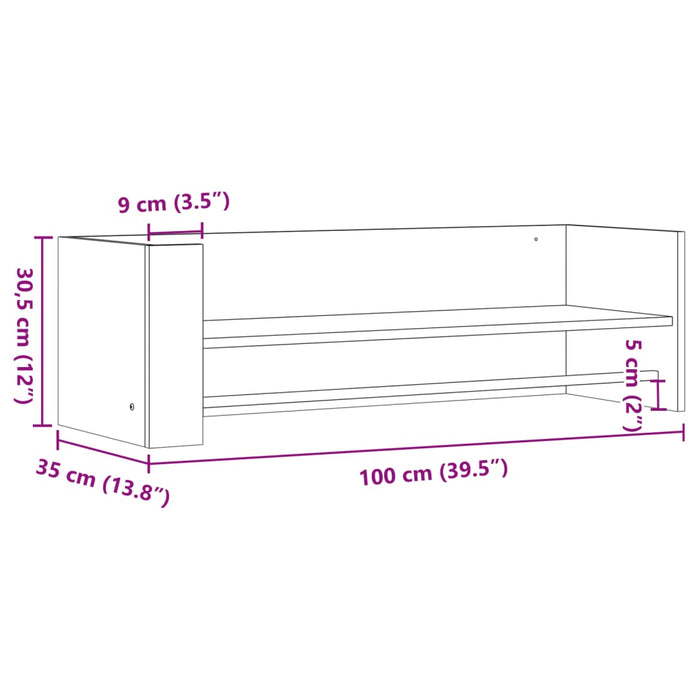 Рафт за стена Бял 100x35x30,5 см Инженерно дърво