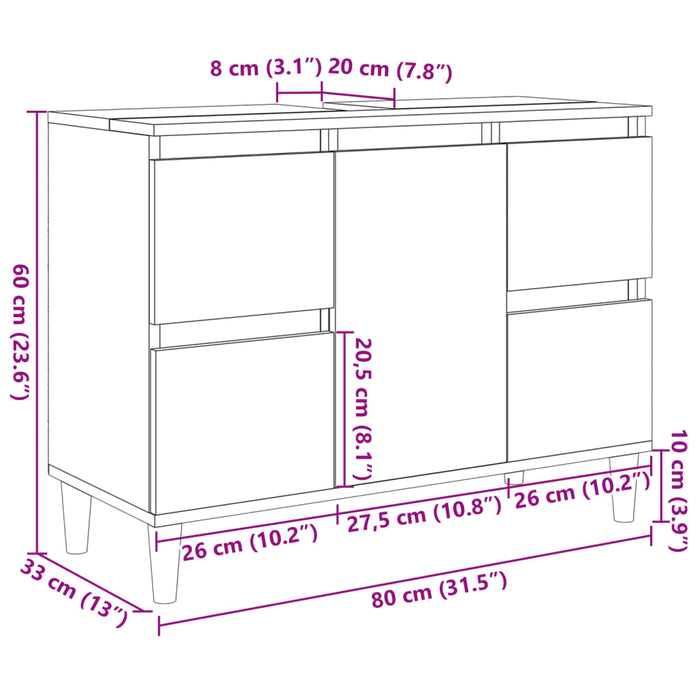 Шкаф за мивка дъб сонома 80x33x60 см инженерно дърво