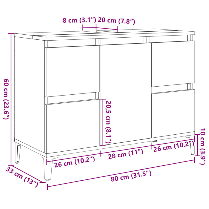 Шкафчик под раковину Sonoma Oak 80x33x60 см Инженерное дерево