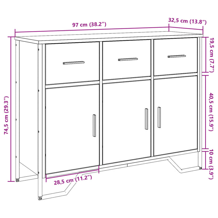 Буфет черный 97x32,5x74,5 см, композитная древесина