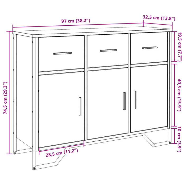 Бюфет опушен дъб 97x32,5x74,5 см инженерно дърво