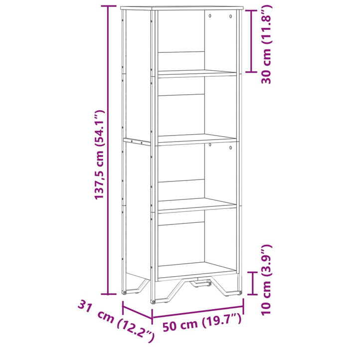 Bibliotecă Neagră 50x31x137,5 cm Lemn prelucrat