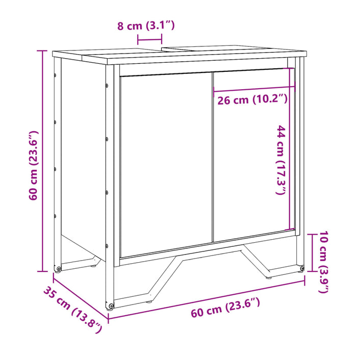 Шкаф за мивка за баня кафяв дъб 60x35x60 см инженерно дърво