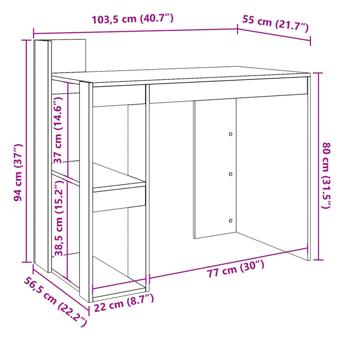 Birou de birou Alb 103,5x56,5x94 cm Lemn de inginerie