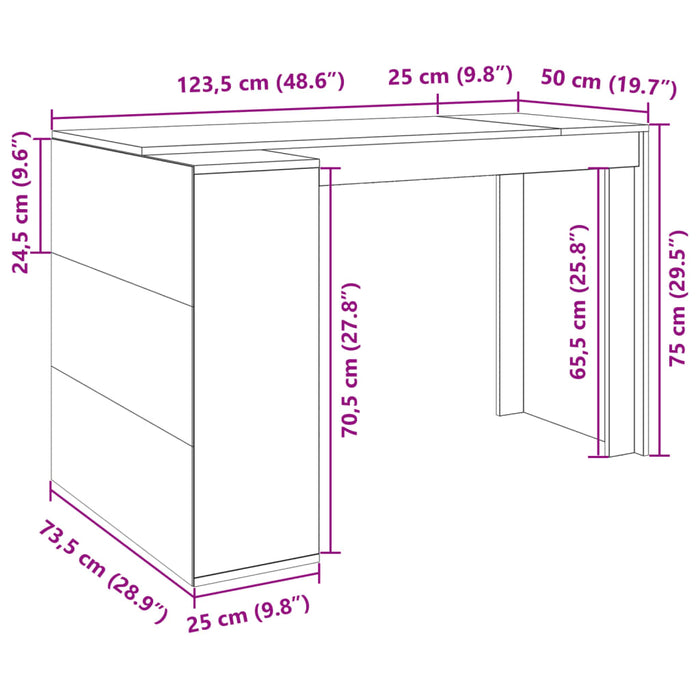 Birou de birou Alb 123,5x73,5x75 cm Lemn de inginerie