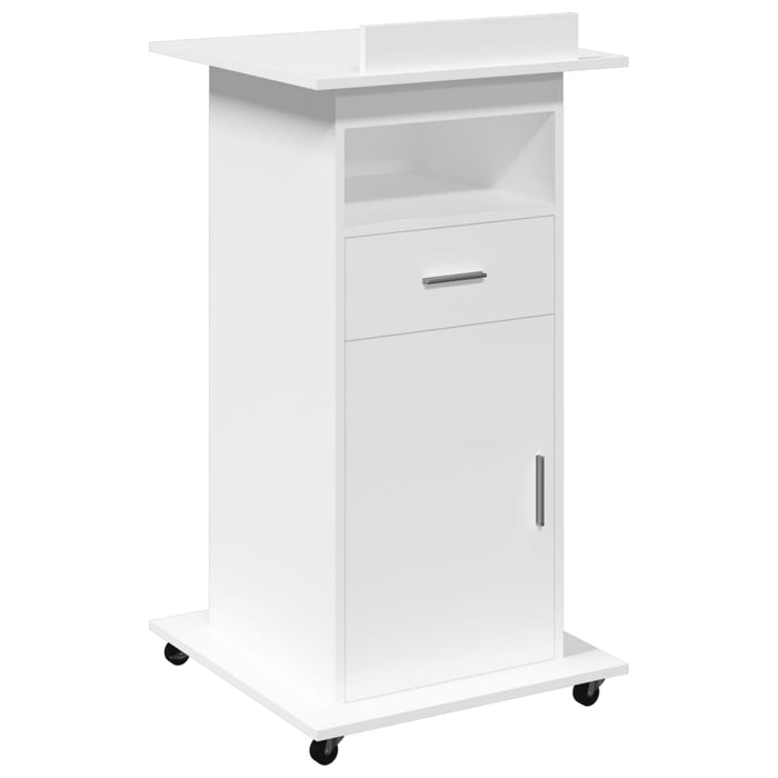 Lectern with Wheels & Drawer White 55x55x107 cm Engineered Wood