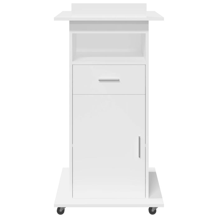 Lectern with Wheels & Drawer White 55x55x107 cm Engineered Wood