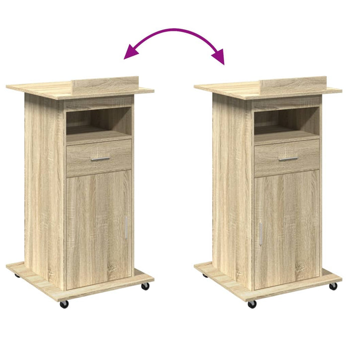 Lectern with Wheels & Drawer Sonoma Oak 55x55x107 cm Engineered Wood