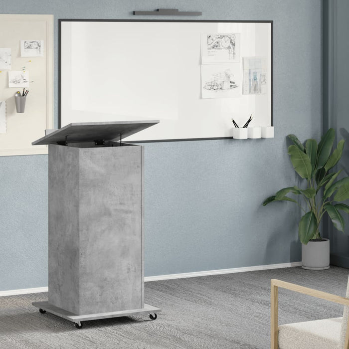 Lectern with Wheels & Drawer Concrete Grey 55x55x107 cm Engineered Wood