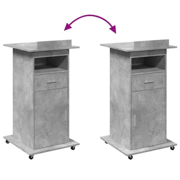 Lectern with Wheels & Drawer Concrete Grey 55x55x107 cm Engineered Wood