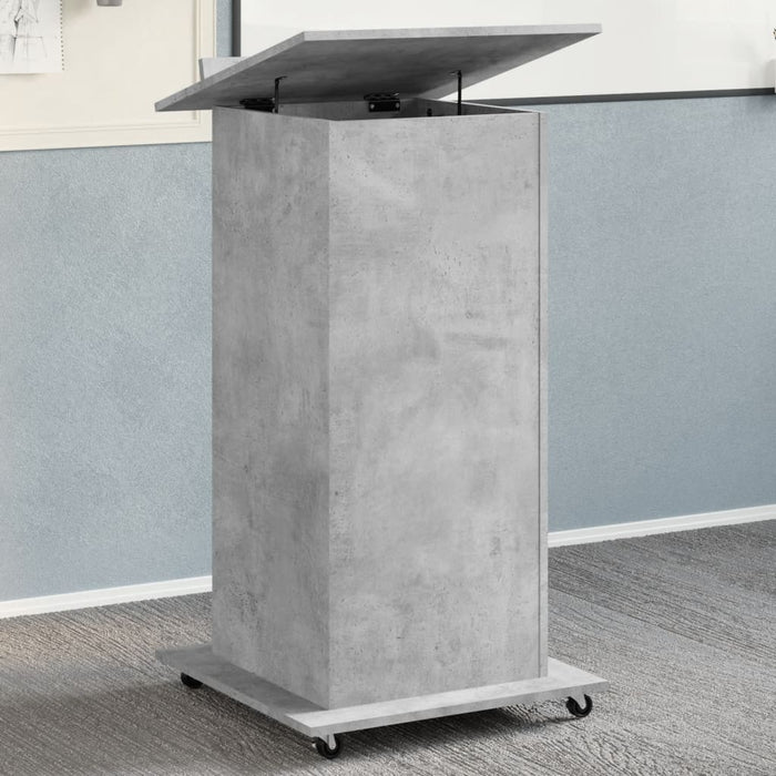 Lectern with Wheels & Drawer Concrete Grey 55x55x107 cm Engineered Wood