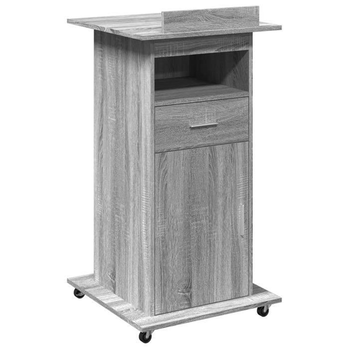 Lectern with Wheels & Drawer Grey Sonoma 55x55x107 cm Engineered Wood