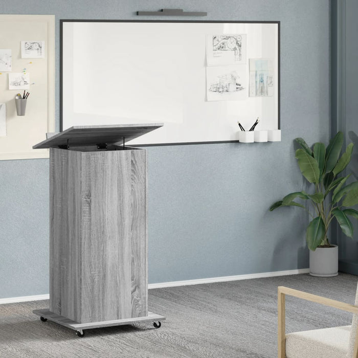 Lectern with Wheels & Drawer Grey Sonoma 55x55x107 cm Engineered Wood