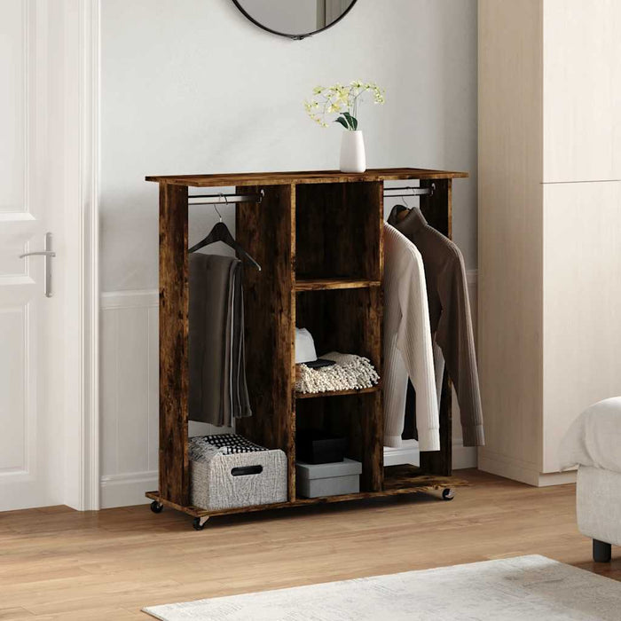 Wardrobe with Wheels Smoked Oak 102x38x110 cm Engineered Wood