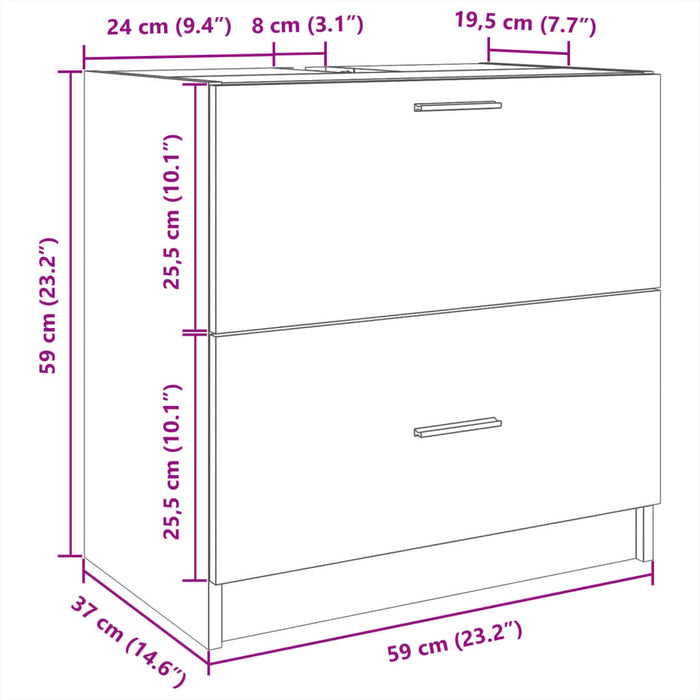 Sink Cabinet Brown Oak 59x37x59 cm Engineered Wood