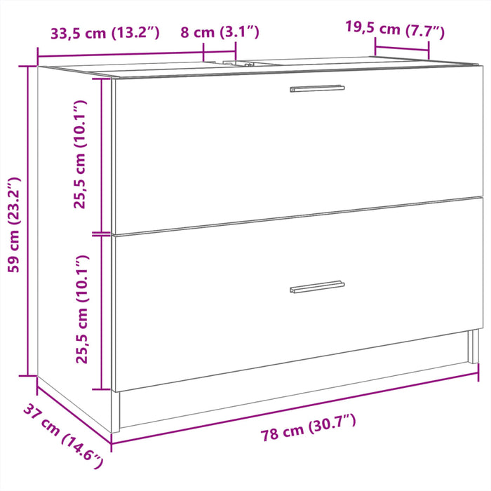 Sink Cabinet Brown Oak 78x37x59 cm Engineered Wood