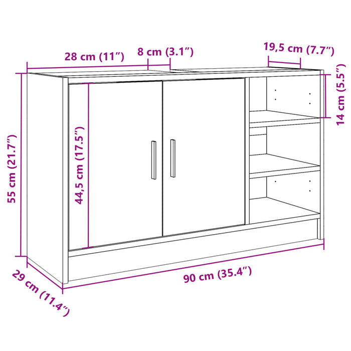 Шкафчик для мойки из копченого дуба 90x29x55 см Инженерное дерево