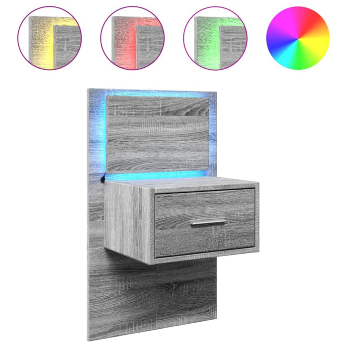 Wall-mounted Bedside Cabinet with LED Lights Grey Sonoma