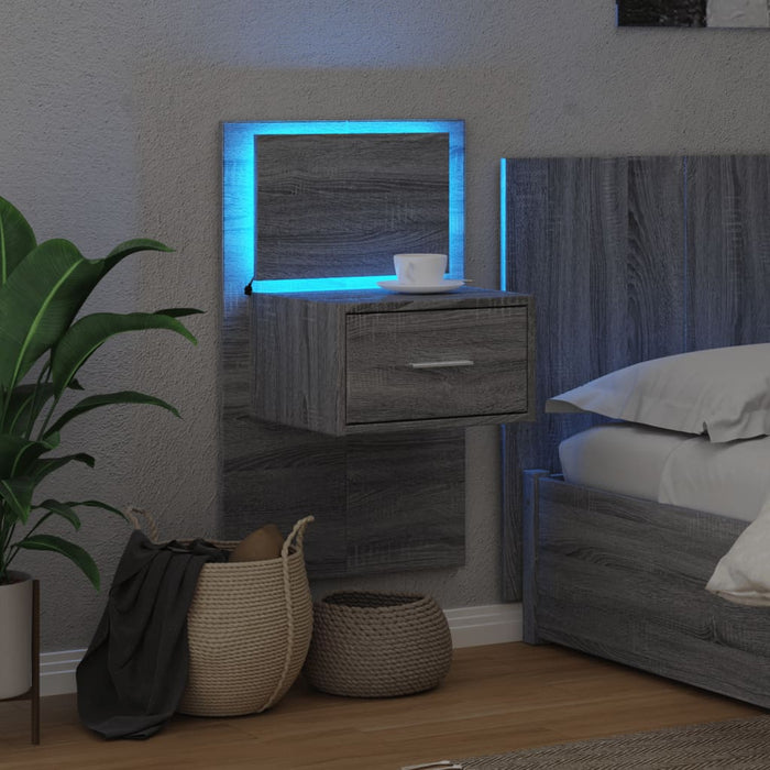 Wall-mounted Bedside Cabinet with LED Lights Grey Sonoma