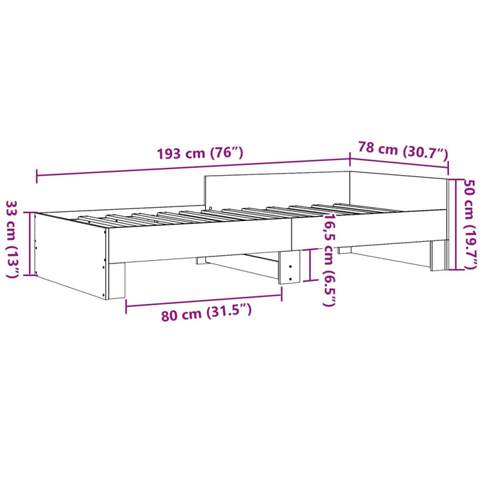 Cadru de pat fără Saltea Alb 75x190 cm Mic Singur din Lemn