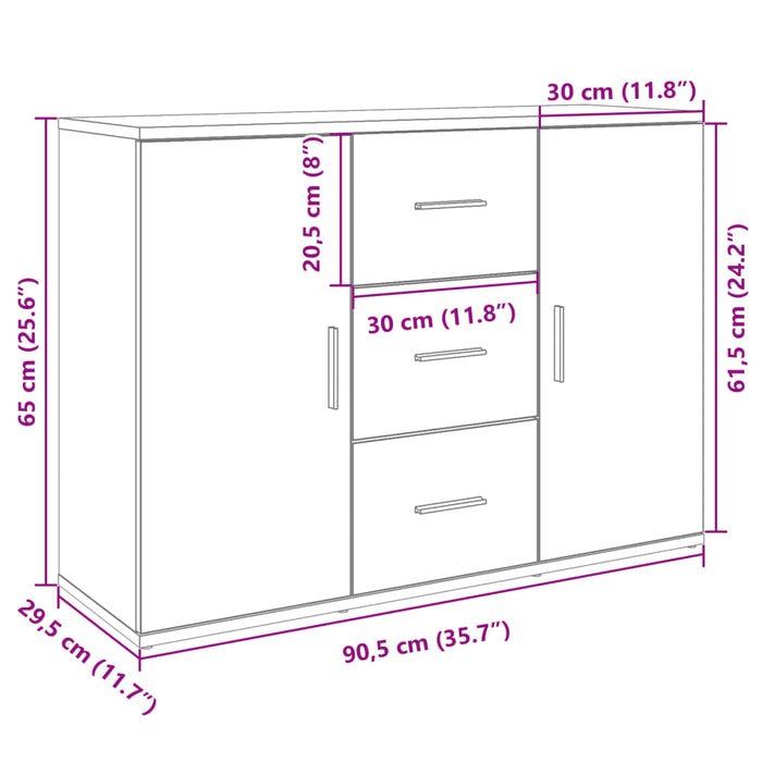 Бюфет кафяв дъб 90,5x29,5x65 см инженерно дърво