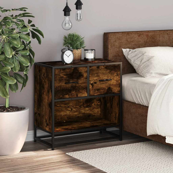 Bedside Cabinet Smoked Oak 60x31x60 cm Engineered Wood and Metal