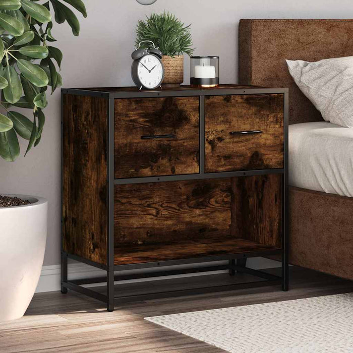 Bedside Cabinet Smoked Oak 60x31x60 cm Engineered Wood and Metal